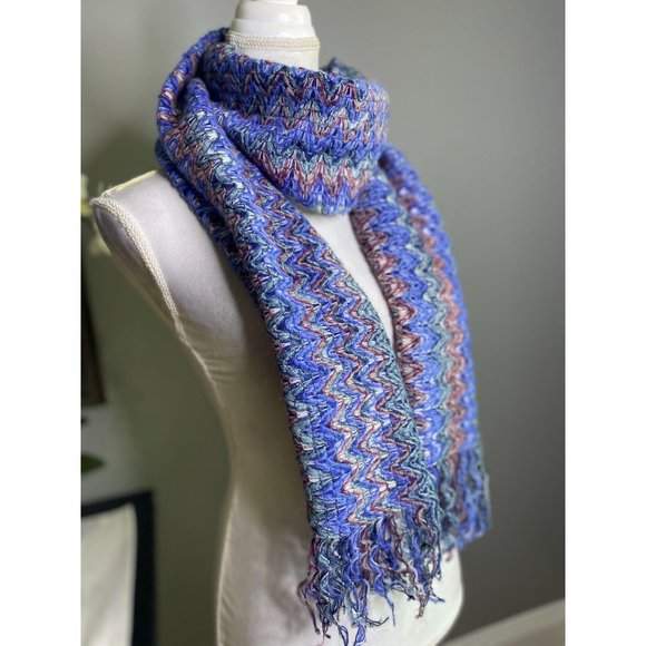 Missoni Chevron Wool Mohair Metallic Fringe Scarf - Picture 3 of 8